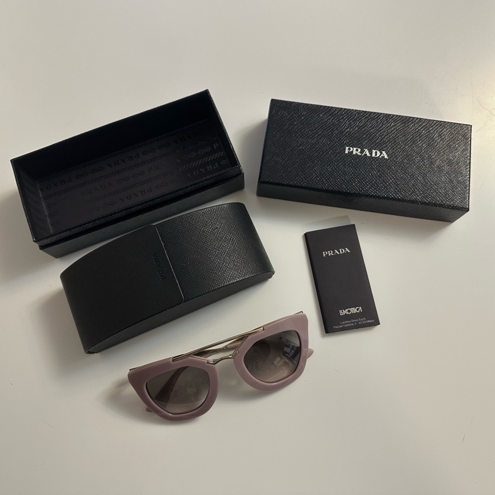 Prada Cinema Iconic Cat Eye Sunglasses 09Q Opal Pink Gold Aviator Gradient - Picture 2 of 14